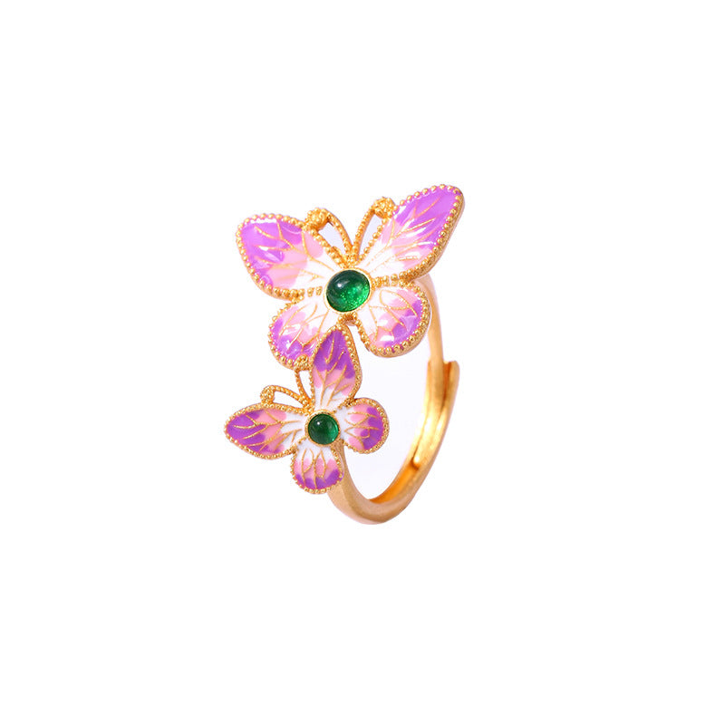 Vintage Elegance Enamel Butterfly Ring