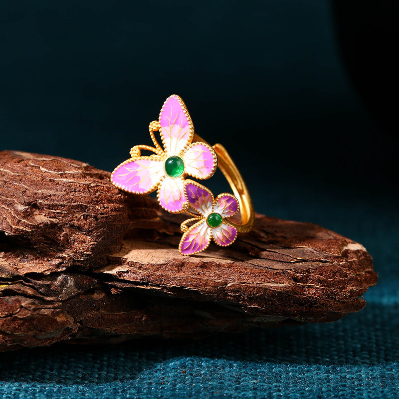 Vintage Elegance Enamel Butterfly Ring