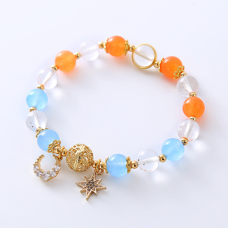Fresh and Natural with Moon and Star Pendant Crystal Bracelet