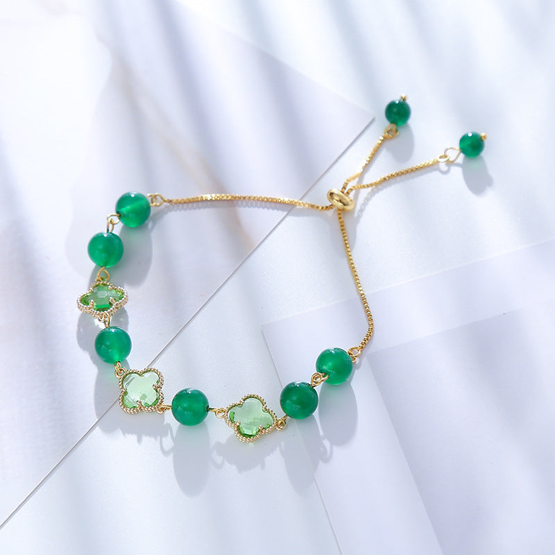 Versatile Fashion with Lucky Clover Green Agate Crystal Bracelet