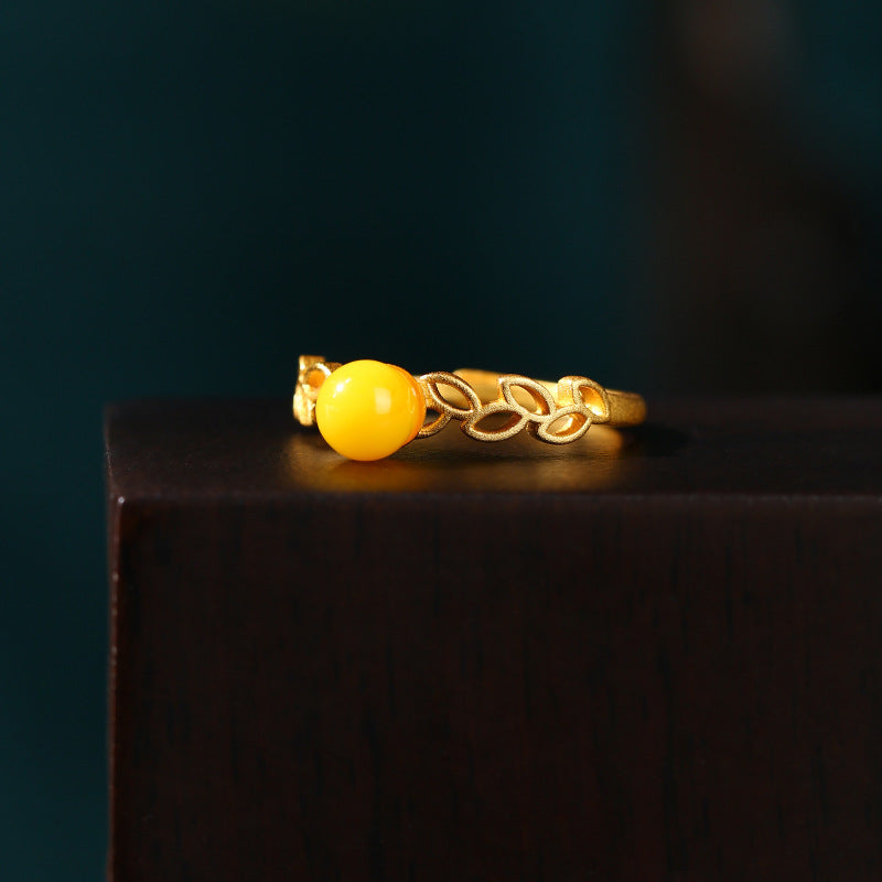 Vintage Regal Charm -  Imitation Amber Ring in Courtly Style