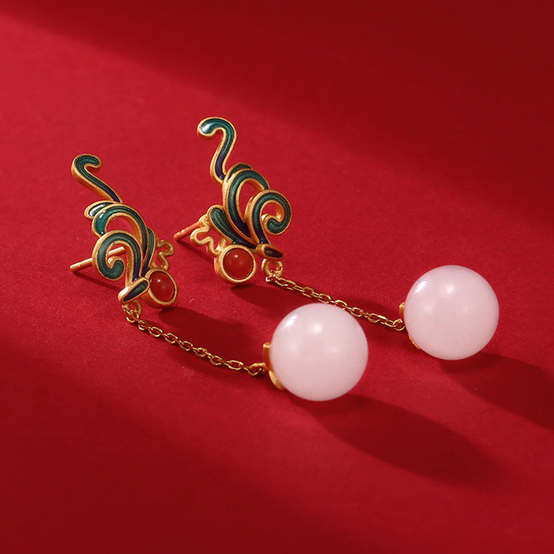 Vintage Tassel Classical Jade Stud Earrings