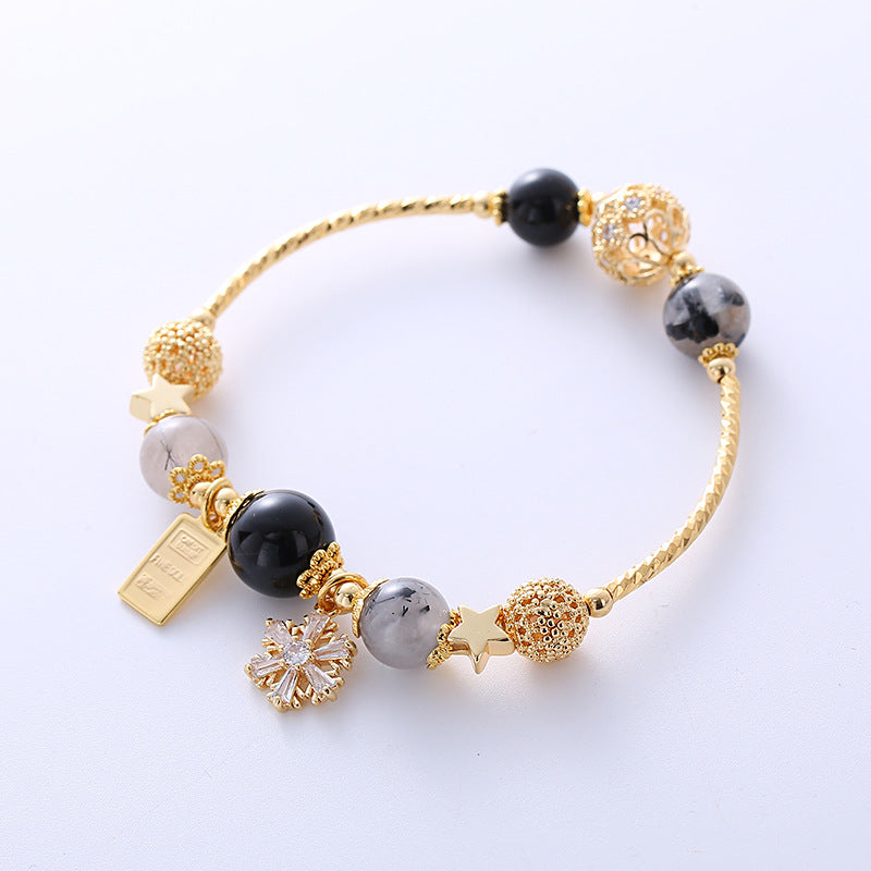 Stylish Black Crystal Snowflake Pendant Bracelet