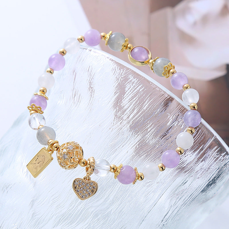 Fashionable Crystal Heart Moonstone Bracelet